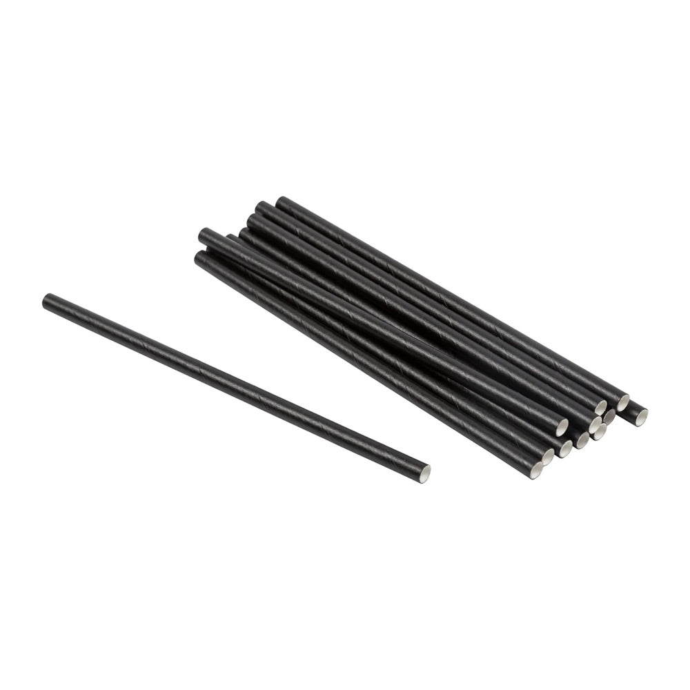 8(200mm)x6mm Unwrapped Black Cocktail Straw - 2000 Pcs