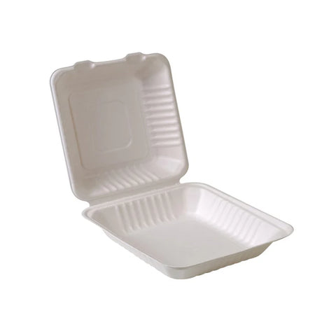 8x8 Clamshell Hinged Containers Sugarcane