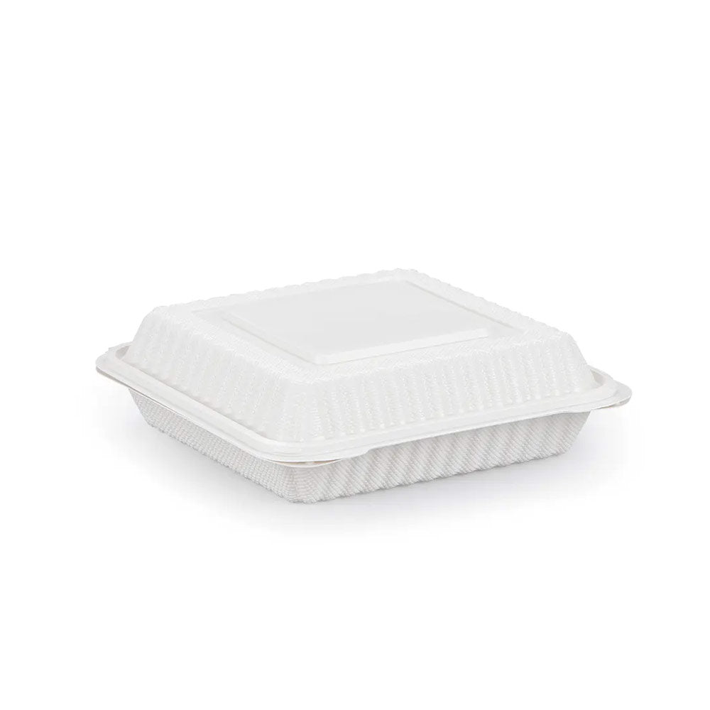 Choice 16 oz. White 8 x 5 1/4 x 1 1/2 Rectangular Microwavable Heavy  Weight Container with Lid - 150/Case