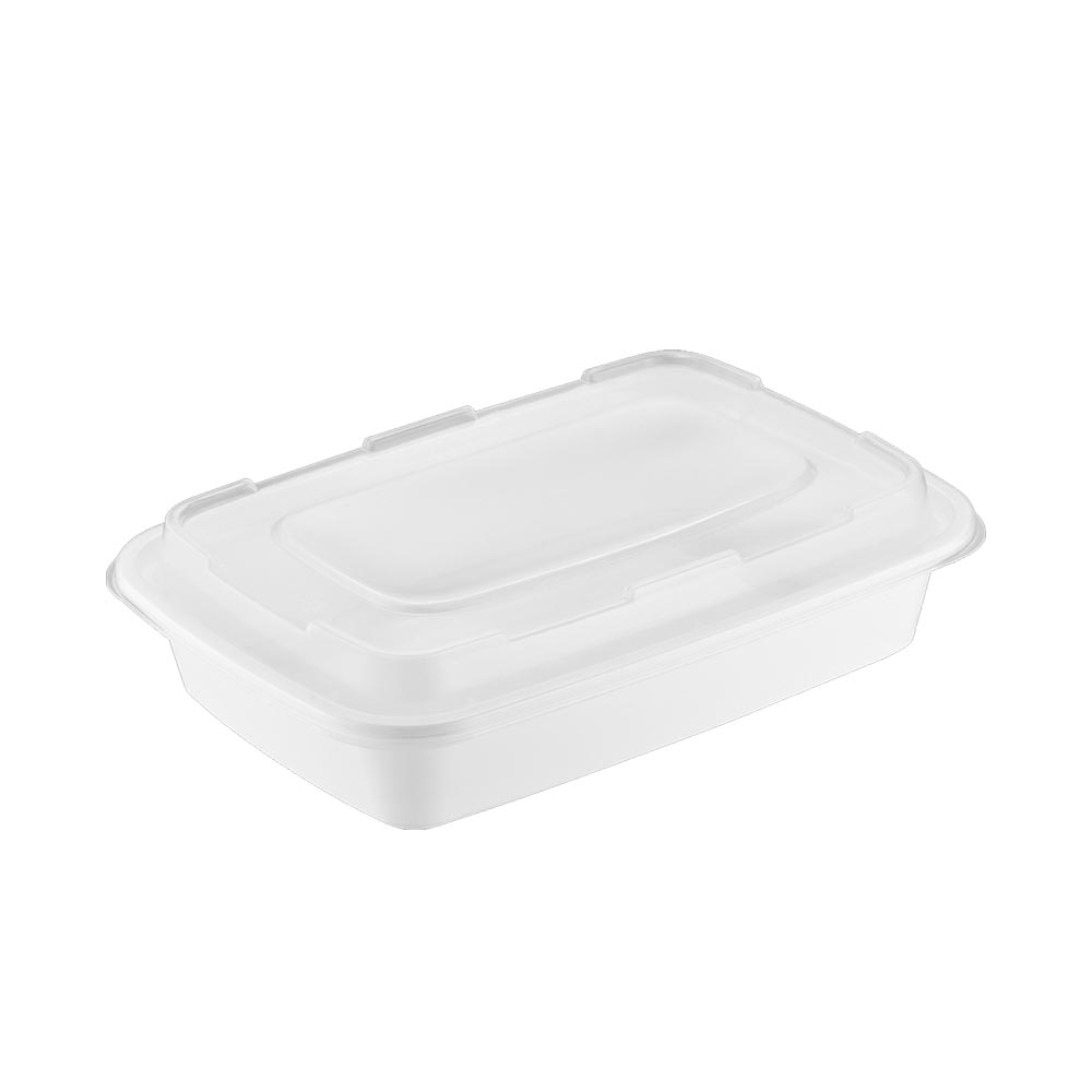 38oz Microwaveable PP White Rectangular Container W/ Lid - 150 Sets