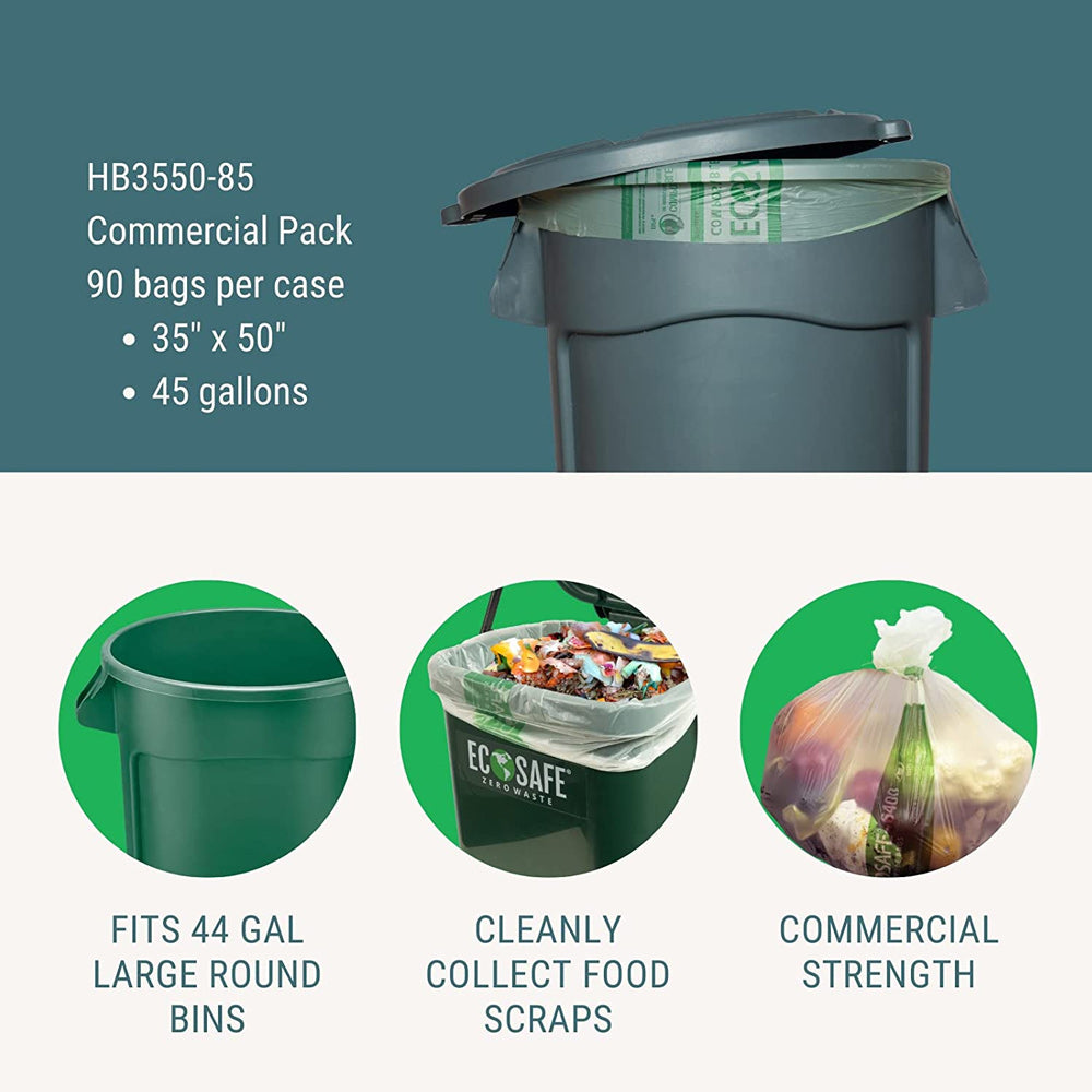 EcoSafe | 35x50" Compostable Green Bags - 90 Pcs