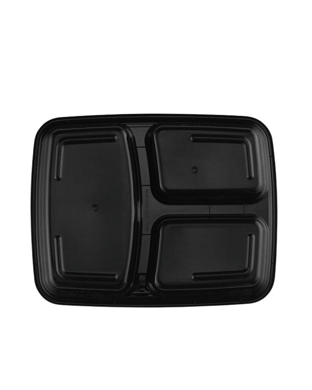 39oz Black Rectangular Take Out Containers With Lid 3 Comp Bottom