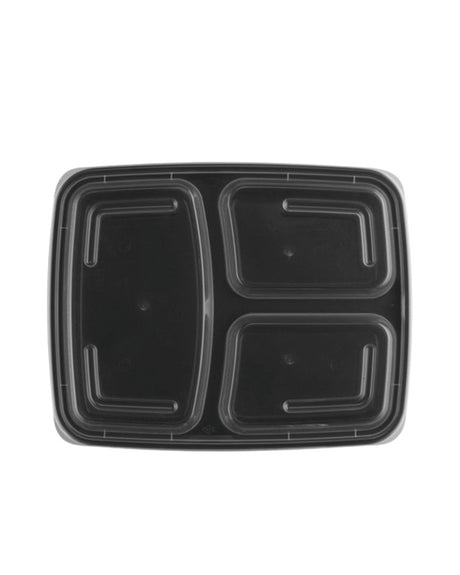 39oz Black Rectangular Take Out Containers With Lid 3 Comp Top 2