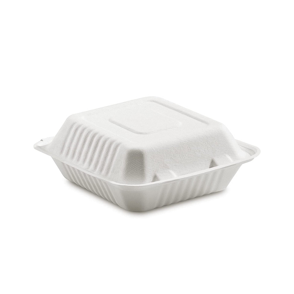 SC-81 | Clamshell Eco-Friendly Square Sugarcane Containers 8x8x3" - 200 Pcs