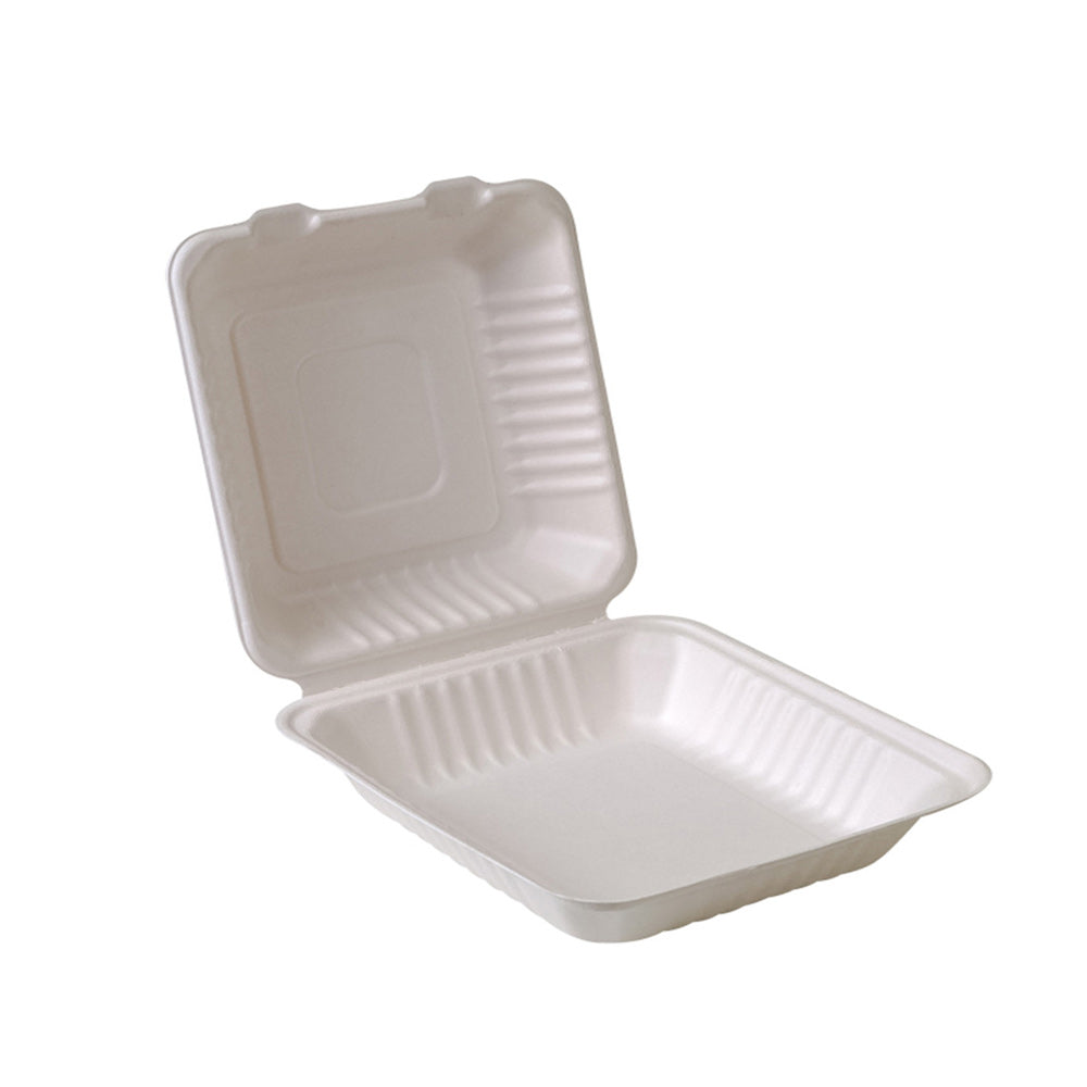 8x8 Clamshell Hinged Containers Sugarcane