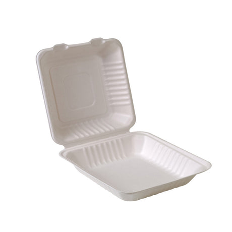 8x8 Clamshell Hinged Containers Sugarcane