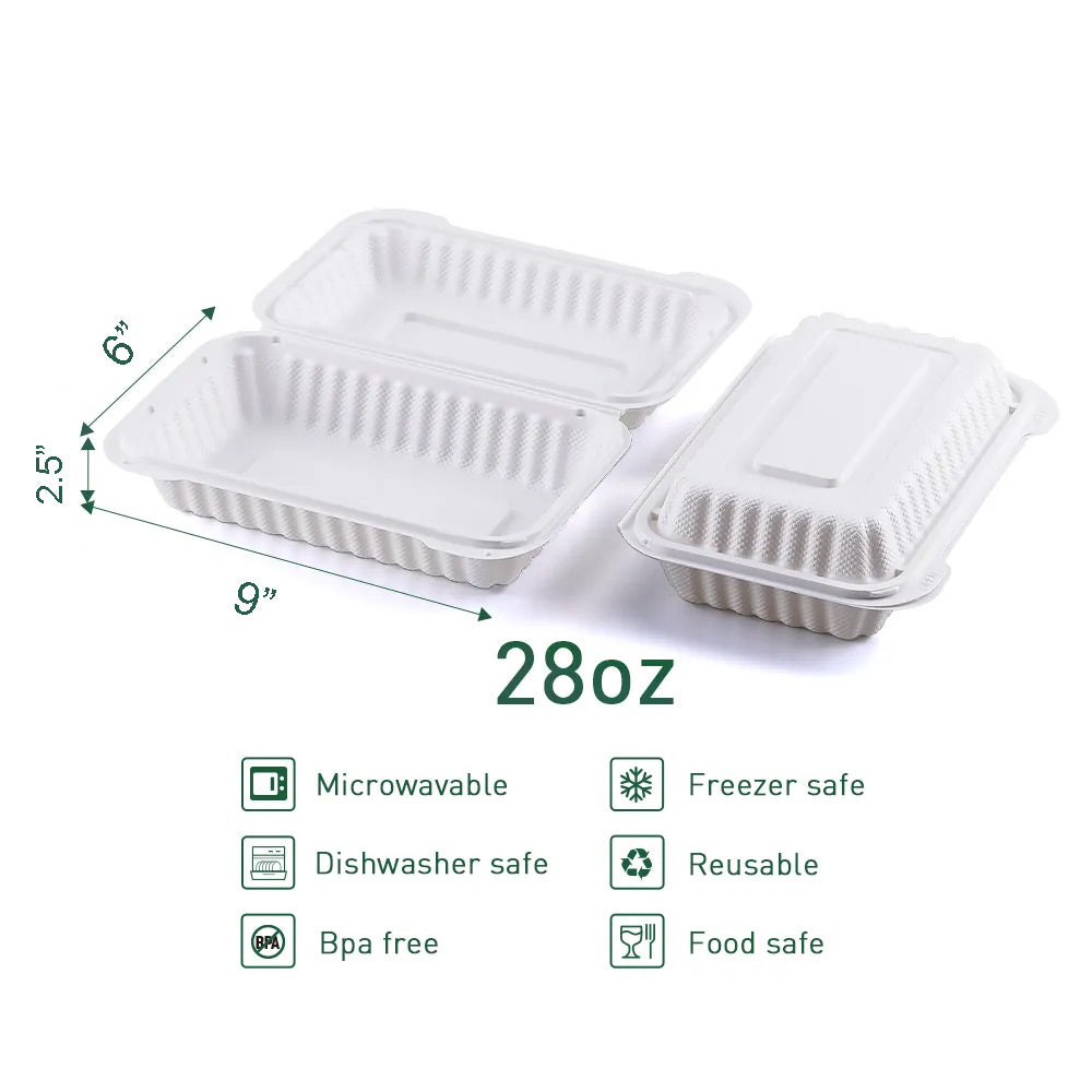 EP-28 | Rectangular PP Hinged Container 9x6x2.5" - 150 Pcs