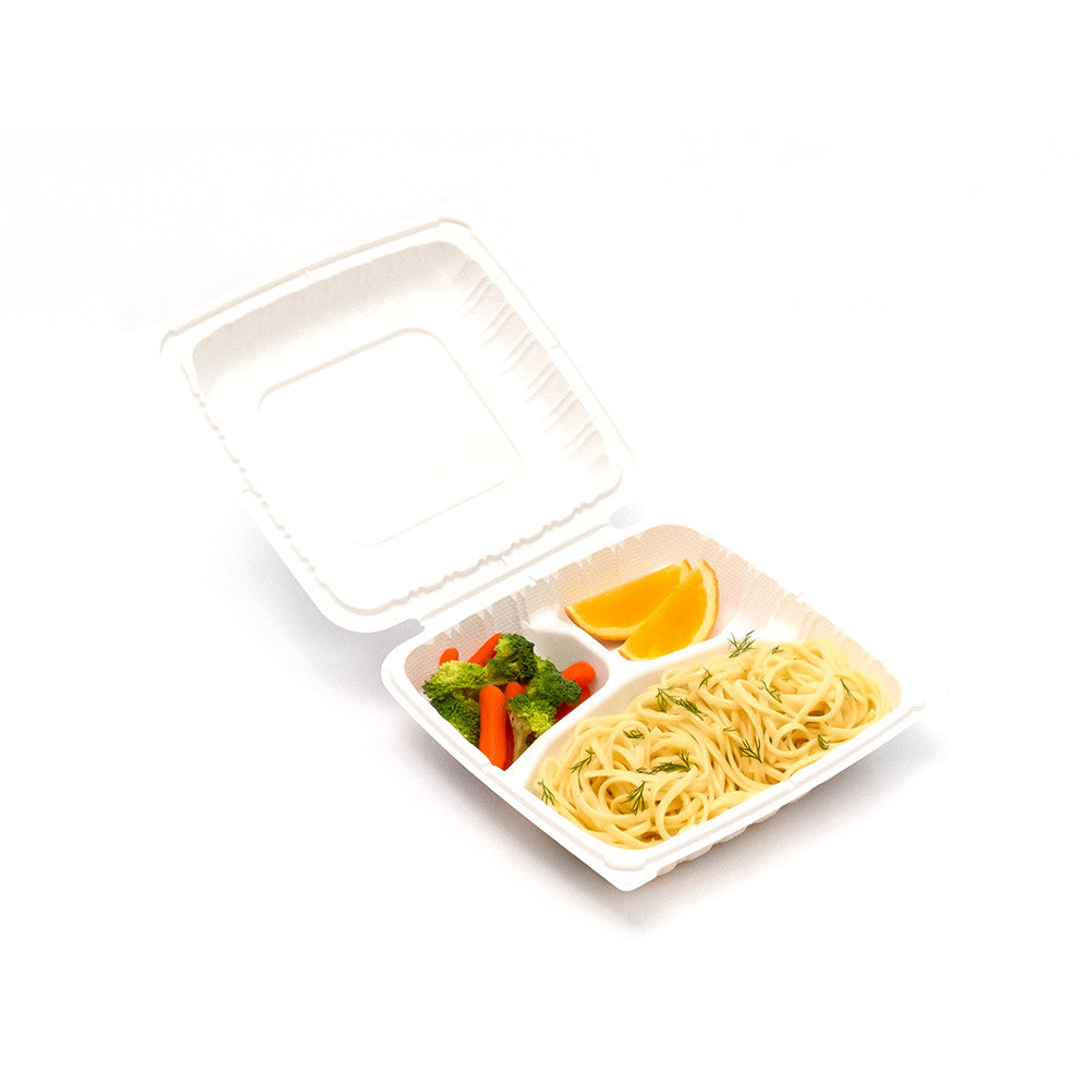 Ty 83 3 Compartment Clamshell Pp Hinged Container With Food