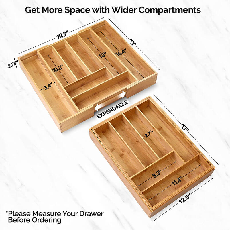 8-Comp Expandable Premium  Bamboo Drawer Organizer