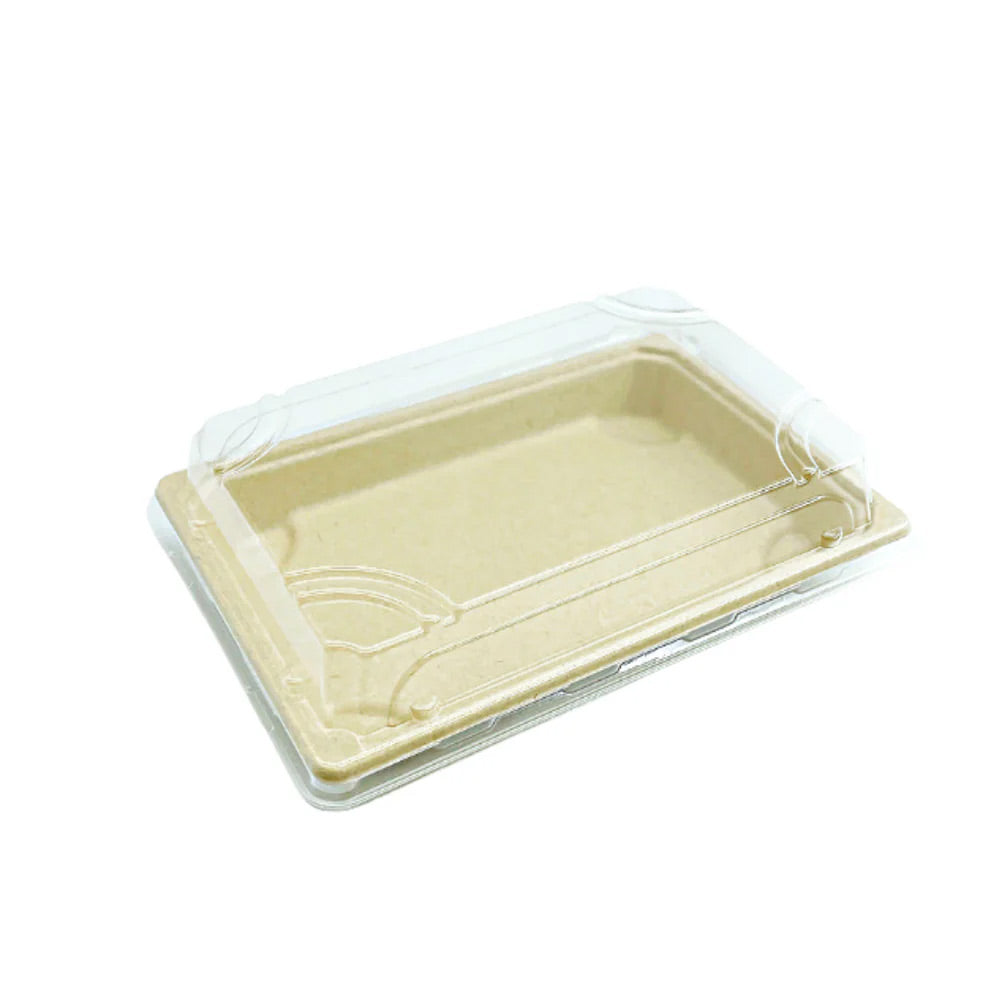 05 Kraft Paper Sushi Tray w/ PET Lid 7.3x5x2" - 300 Sets