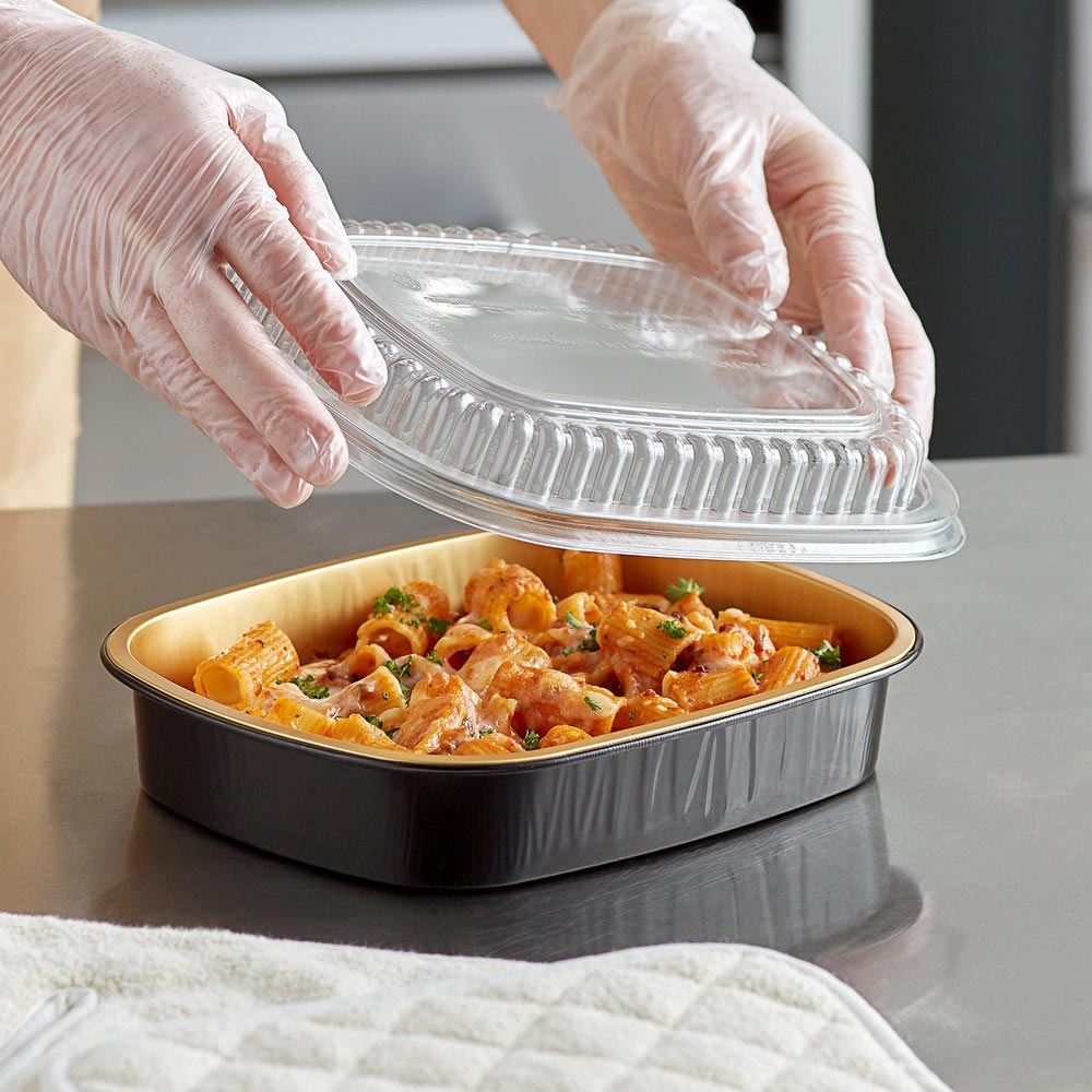 23oz Black and Gold Foil Entrée Tray with Dome Lid – Patek Packaging