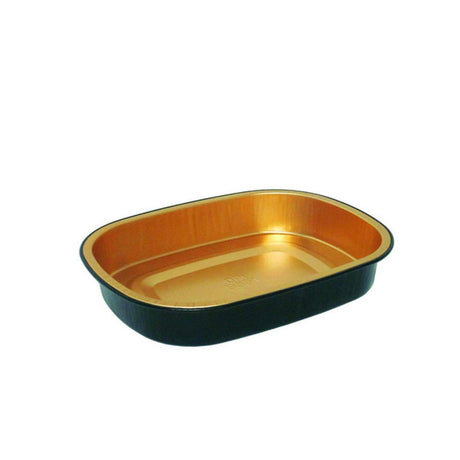 23oz Black And Gold Foil Entrée Tray With Dome Lid - 100 Sets