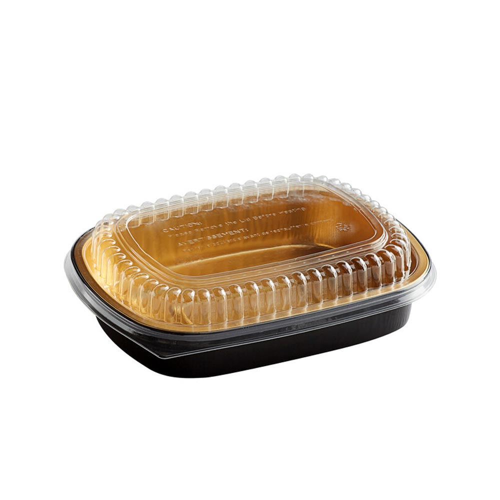 23oz Black And Gold Foil Entrée Tray With Dome Lid - 100 Sets