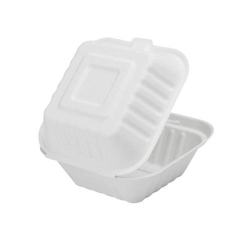 Clamshell Eco-Friendly Square Sugarcane Containers 6x6x3" - 400 Pcs