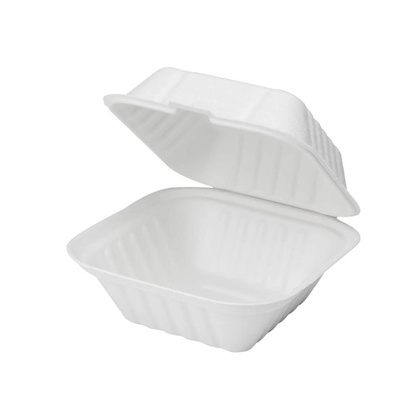 Eco-Products Bagasse Hinged Clamshell Carryout Containers, 3 x 9 x 9,  White, Case Of 200