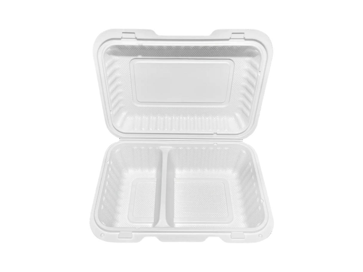 EP-205-20 | Rectangular PP Hinged 2-Comp Container 9x6x2.8" - 150 Pcs