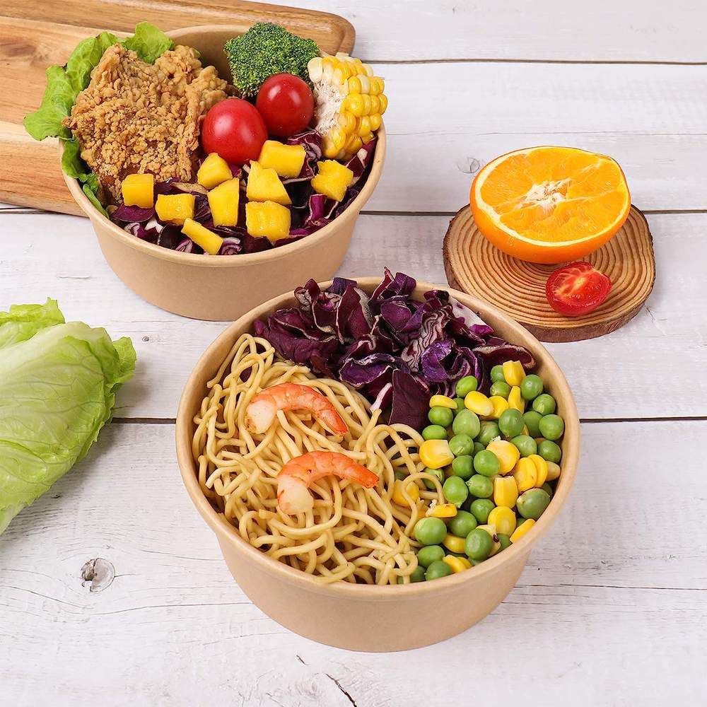 Kraft Deli Bowls Disposable Round Kraft Salad Bowls & Reusable Lids  Takeaway Box