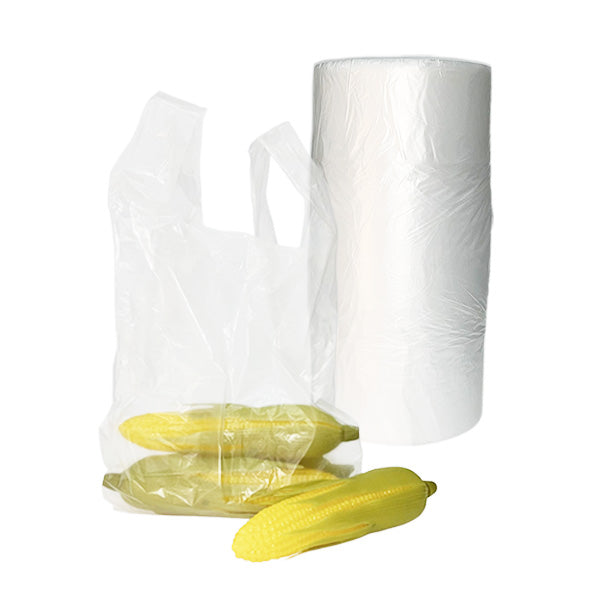 8.66+5.12x17.5" HDPE Produce Roll Bag with Handle 9.5mic - 4 Rolls