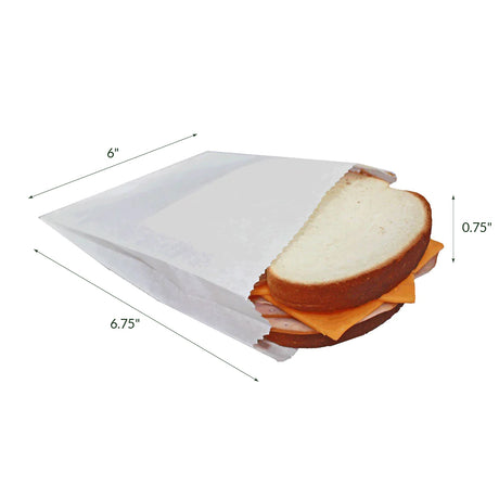 Product Dimension Greaseproof White Sandwich Bag 6x0.75x6.75 -100