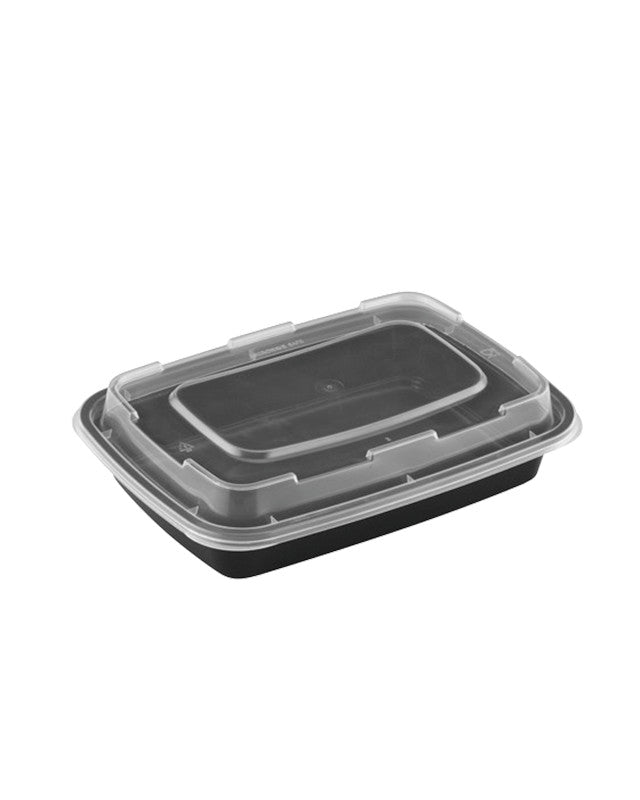 8-3/4 x 6 x 2 – 38 OZ - Rectangular Plastic Food Takeout Containers - Black  Base/