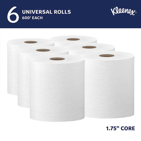 50606 | Kleenex 1-Ply White Paper Towel Roll 600' x 6 Rolls - 3600 Sheets