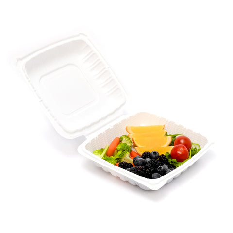 TY-61 | Square Clamshell PP Hinged Container 6x6x3" - 250 Pcs